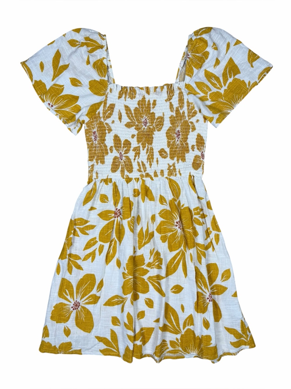 Rip Curl Mustard Floral Smocked Mini Dress | Size M - Picture 2 of 6